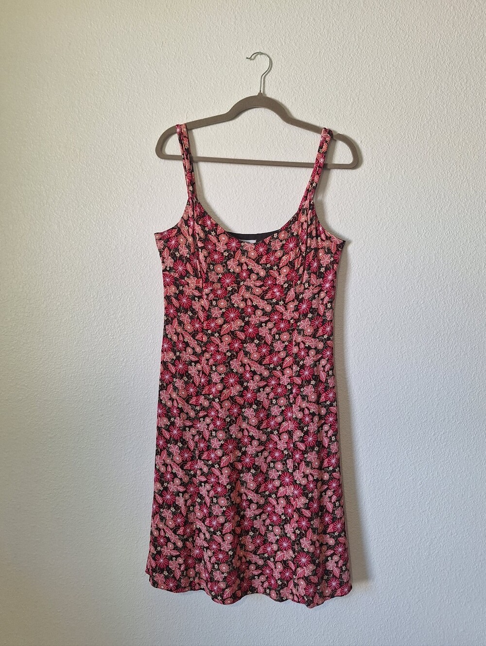 Vintage Ann Taylor LOFT Floral Fit And Flare Dress Pink Coral Brown Y2K Size 10